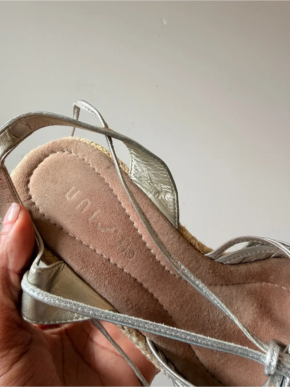 Unisa Silver Espadrille Wedge Lace-Up Sandals